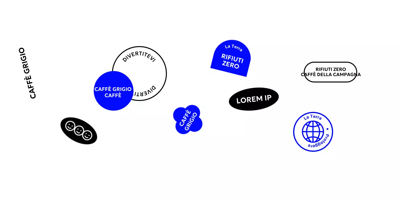 Caffè semplice con forme e testo in blu-nero