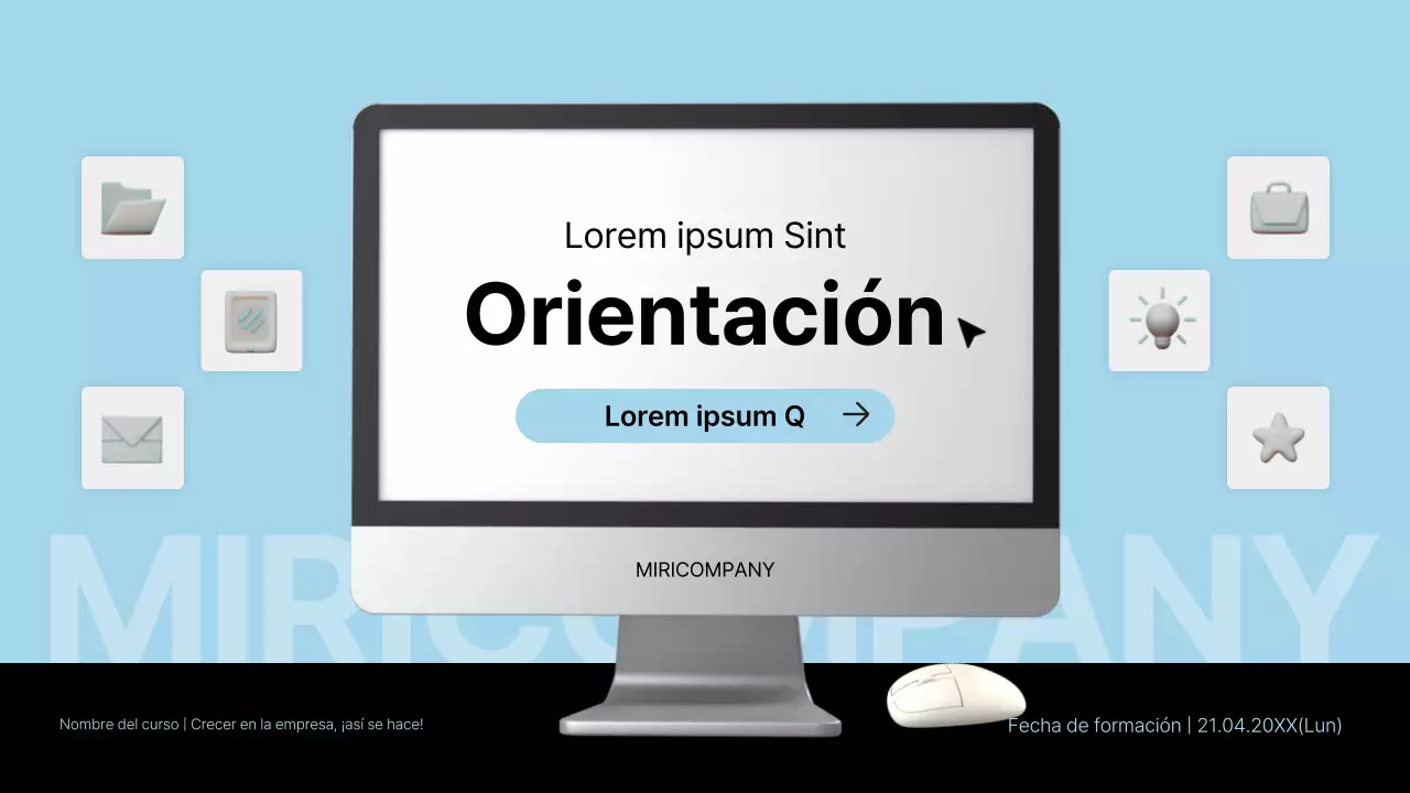 Sencilla formación corporativa de orientación para nuevos empleados en azul claro y negro
