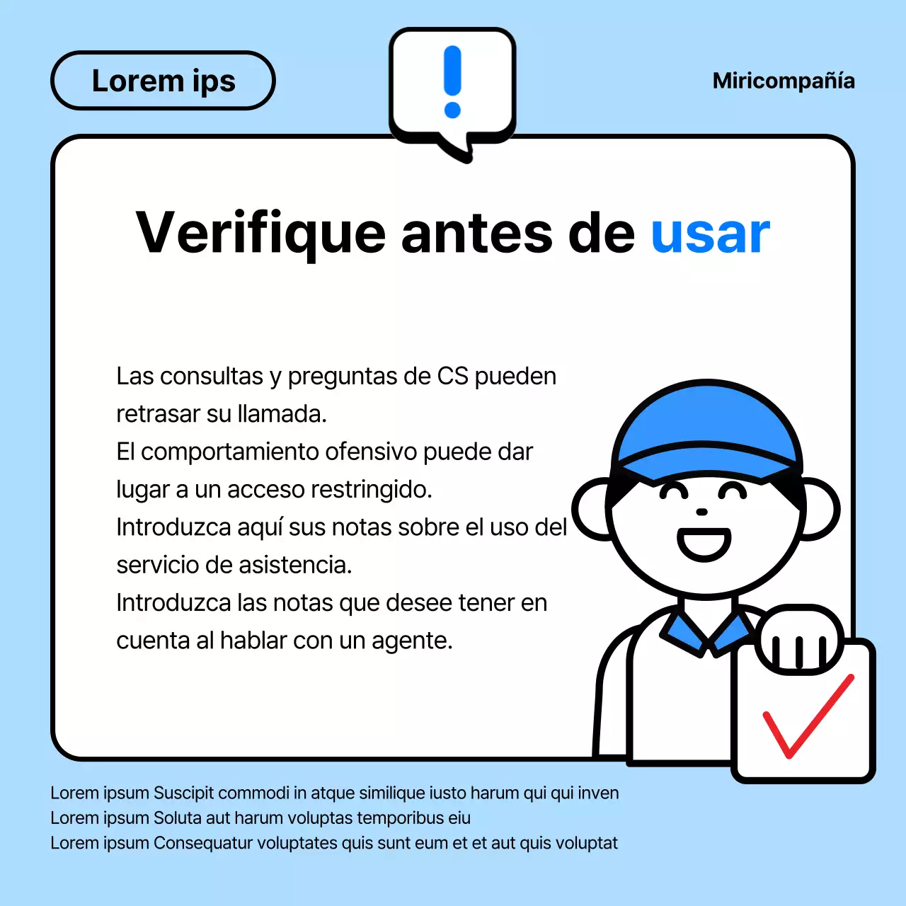Una guía sencilla, blanca y azul del servicio de asistencia técnica