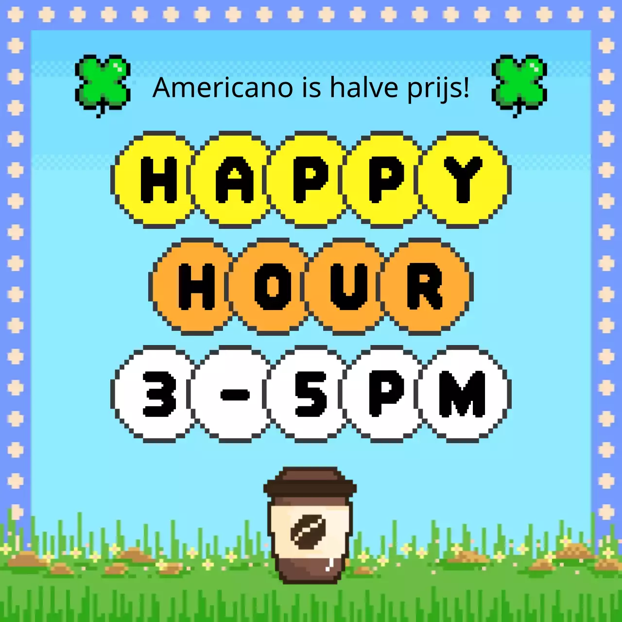 Promoot een retro happy hour-evenement in geel en groen