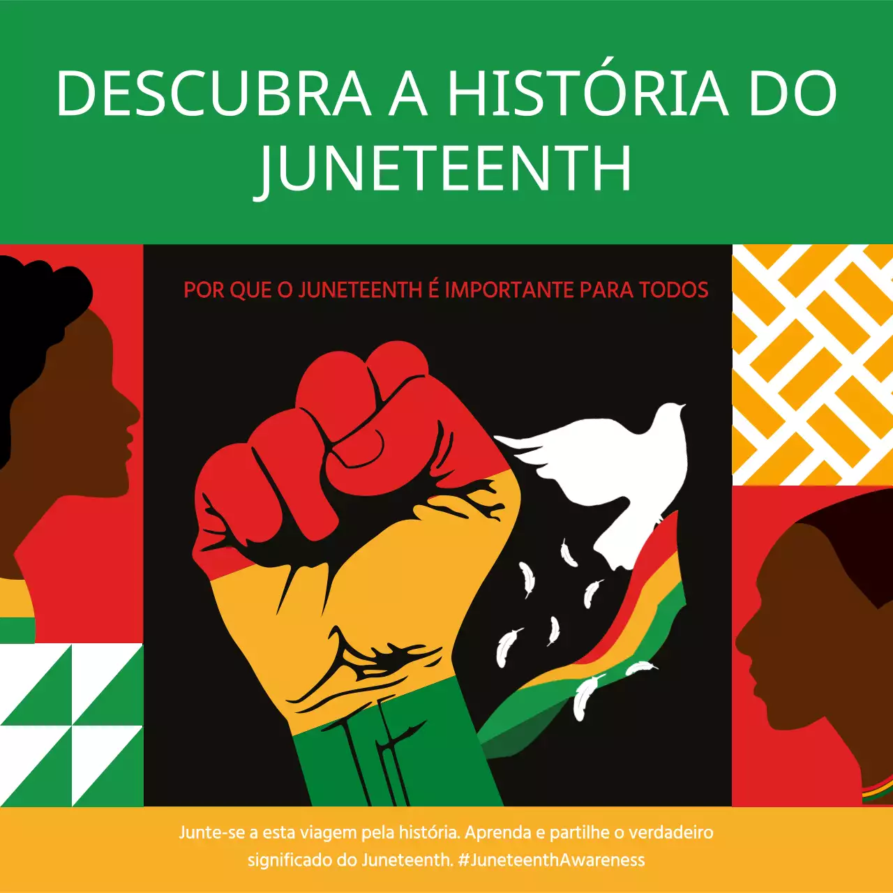 Aviso de sensibilização para o Juneteenth verde e amarelo