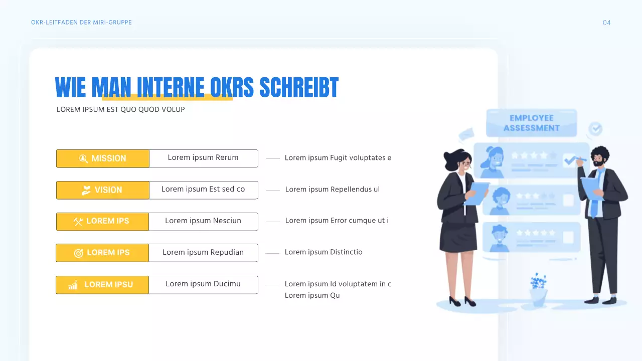 Ein moderner OKR-Leitfaden in Blau und Gelb Schulungsunterlagen