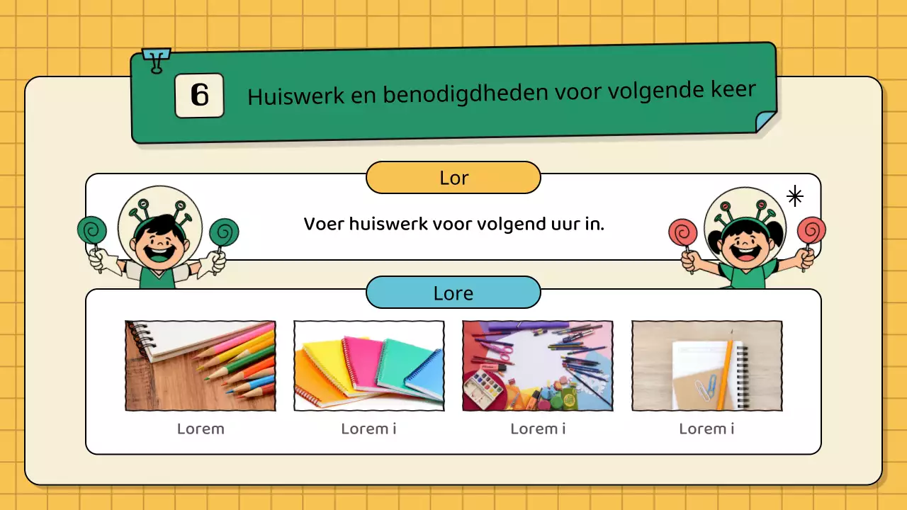 Vintage lesplannen voor kinderen in groen en geel