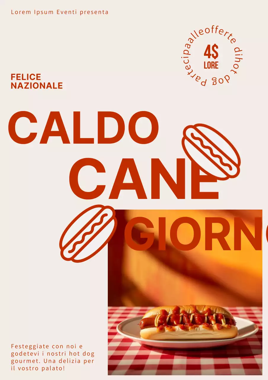 Pubblicità del Giorno dell'Hotdog Retro Bianco e Rosso