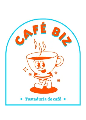 Ilustración de un personaje de café azul-rojo
