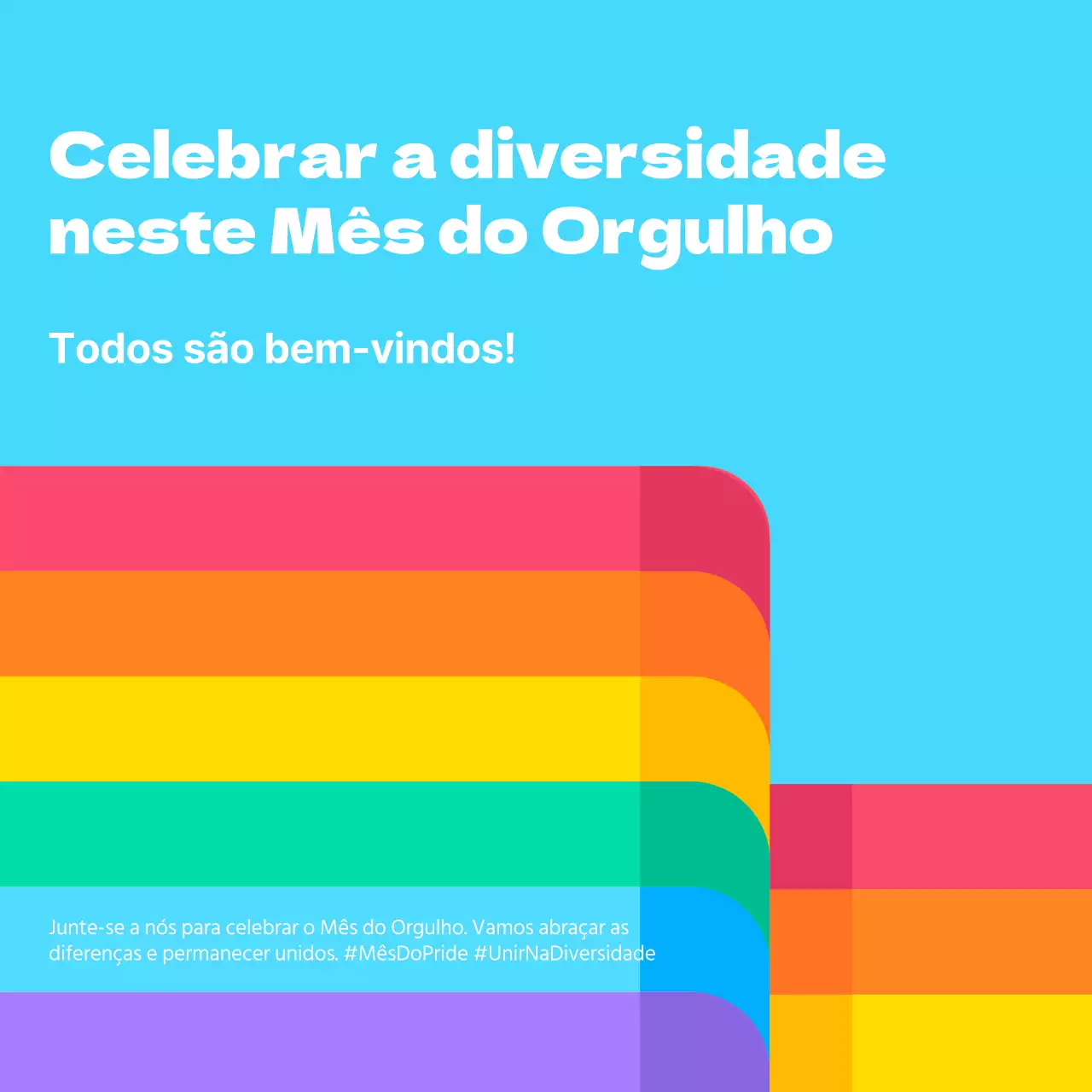 Anúncio de celebração do mês do orgulho azul celeste e arco-íris minimalista