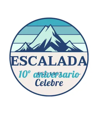 Un concepto sencillo para un club de escalada con ilustraciones de montañas y tipografía con gracias