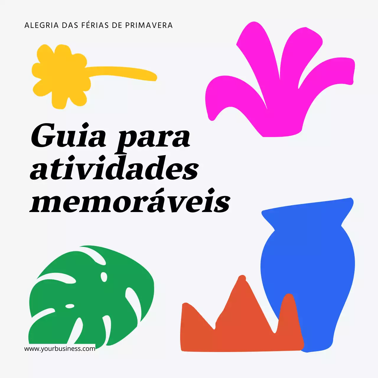 Guia de actividades geométrico branco e néon para as férias da primavera