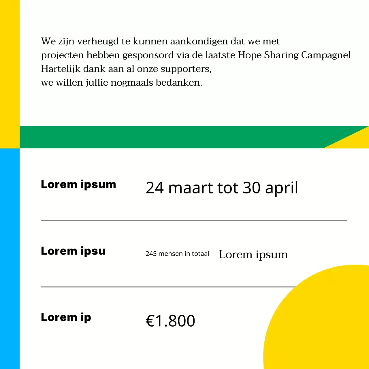 Een eenvoudige geel met blauwe non-profit aankondiging van sponsoring door openbare instellingen