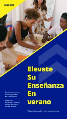 Promoción del Seminario de verano para profesores en azul marino y amarillo