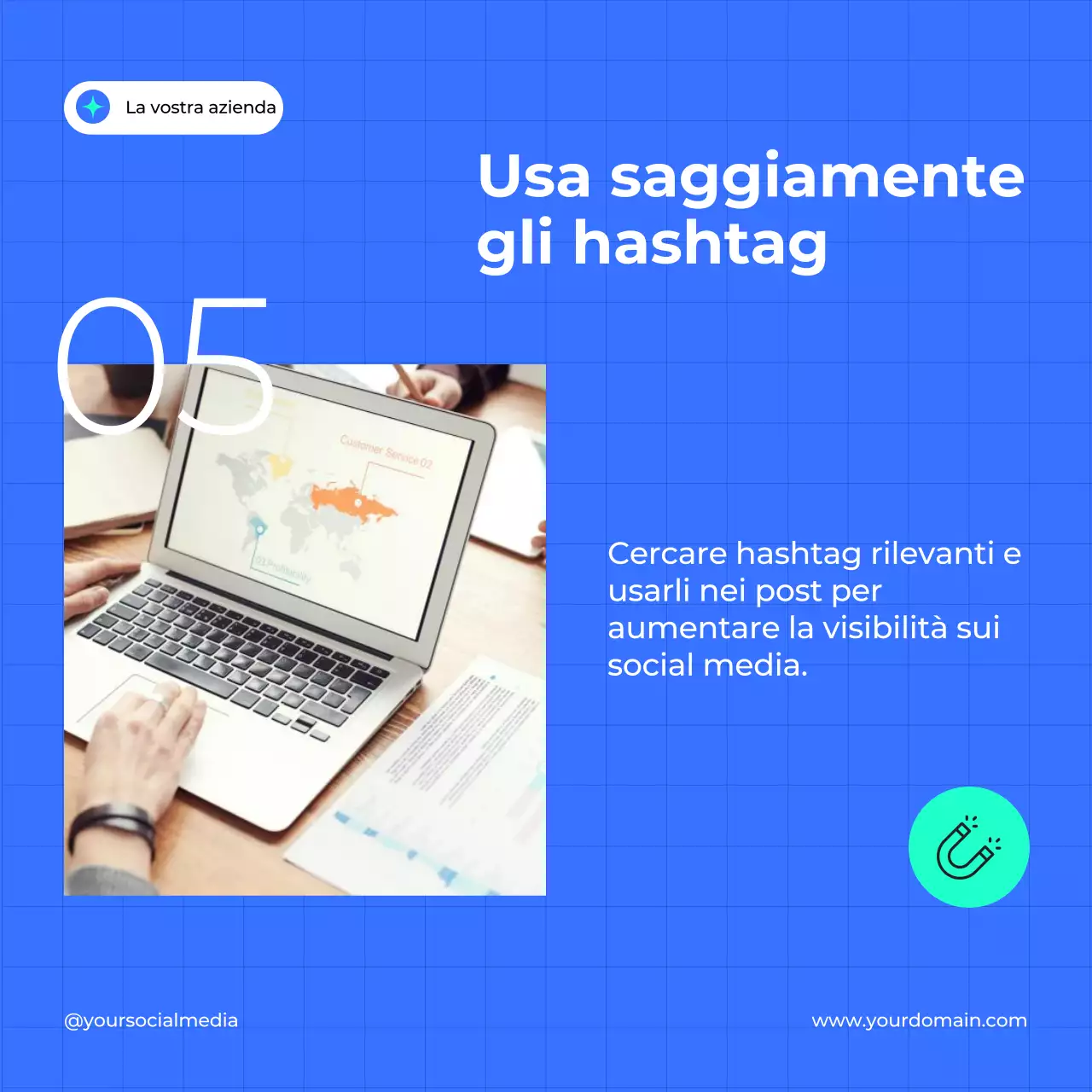 Guida alla strategia di social media marketing efficace e di tendenza in bianco e blu