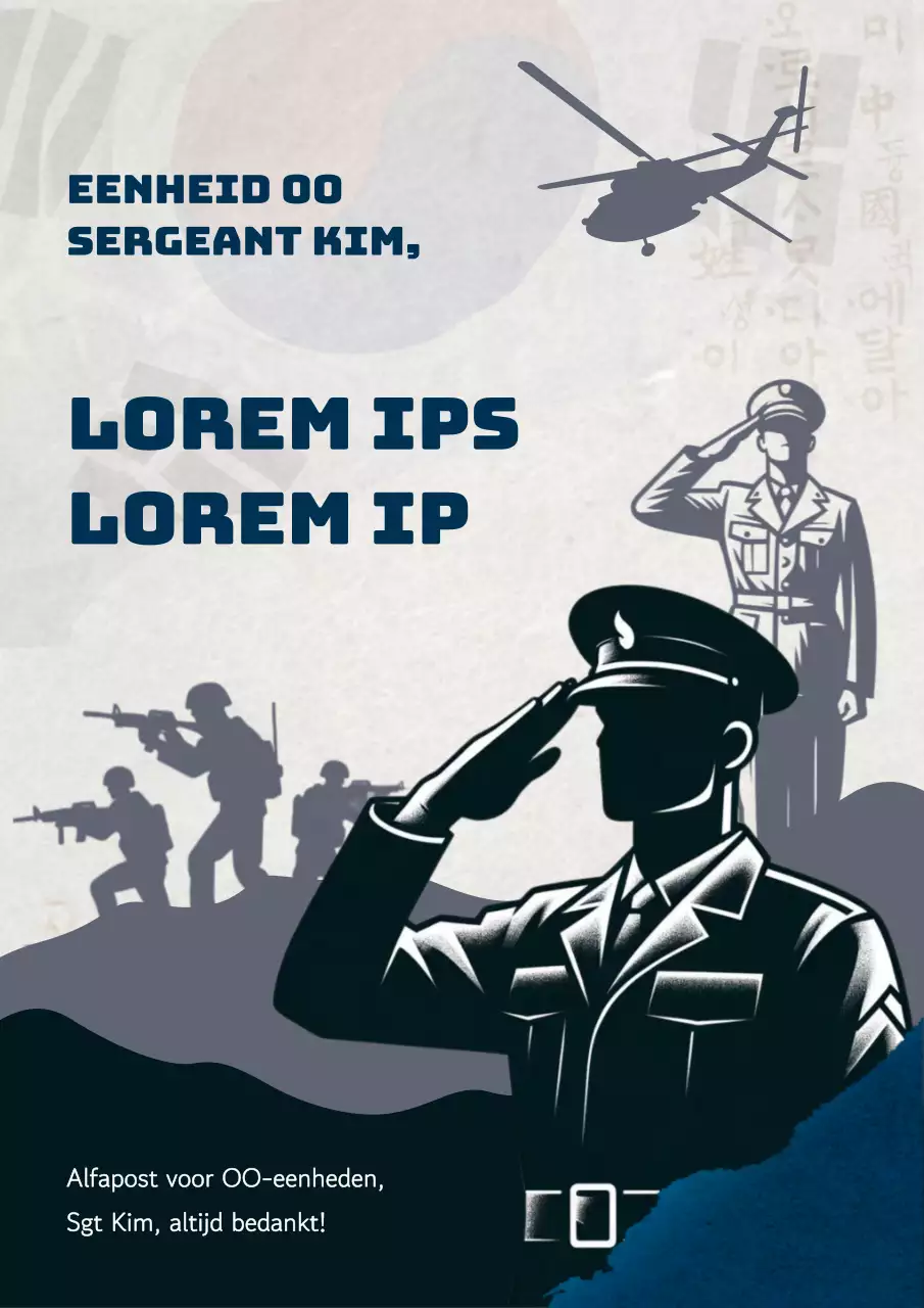 Marineblauw en grijs oosters soldaat promotiebericht