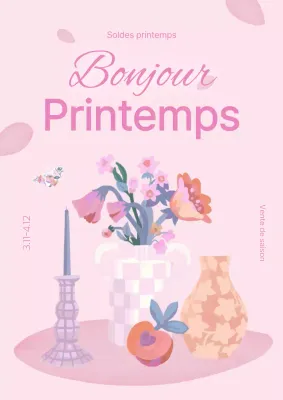 Promouvoir une simple vente de printemps en rose et mauve