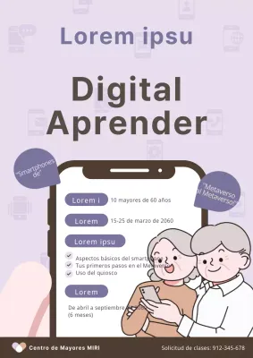 Promoción de programas de educación digital para mayores en malva y marrón