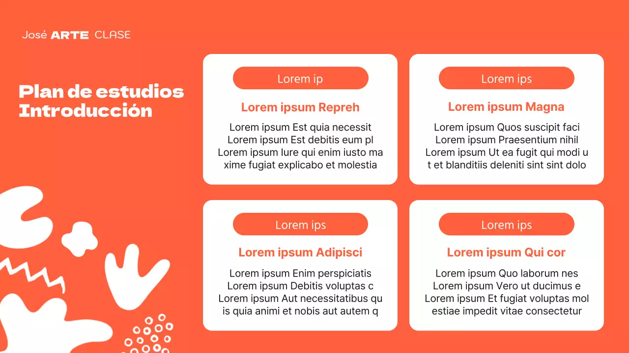 Un bonito folleto verde y naranja para una escuela de arte