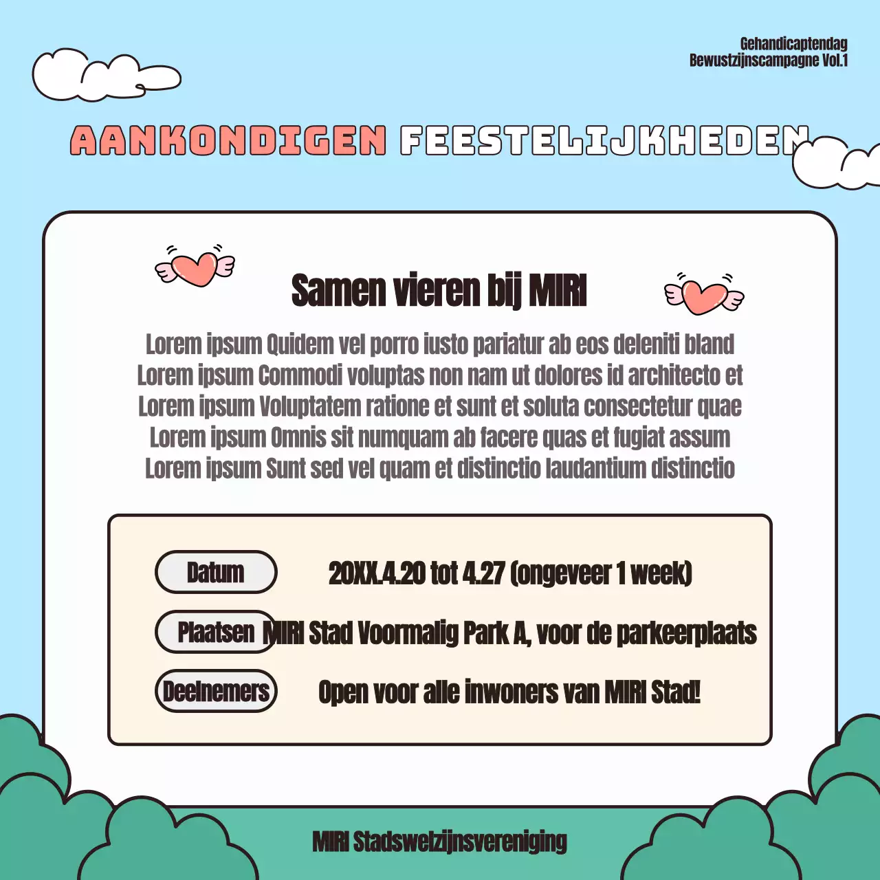 Evenementen ter gelegenheid van de Disability Awareness Day in lichtblauw en rood promoten