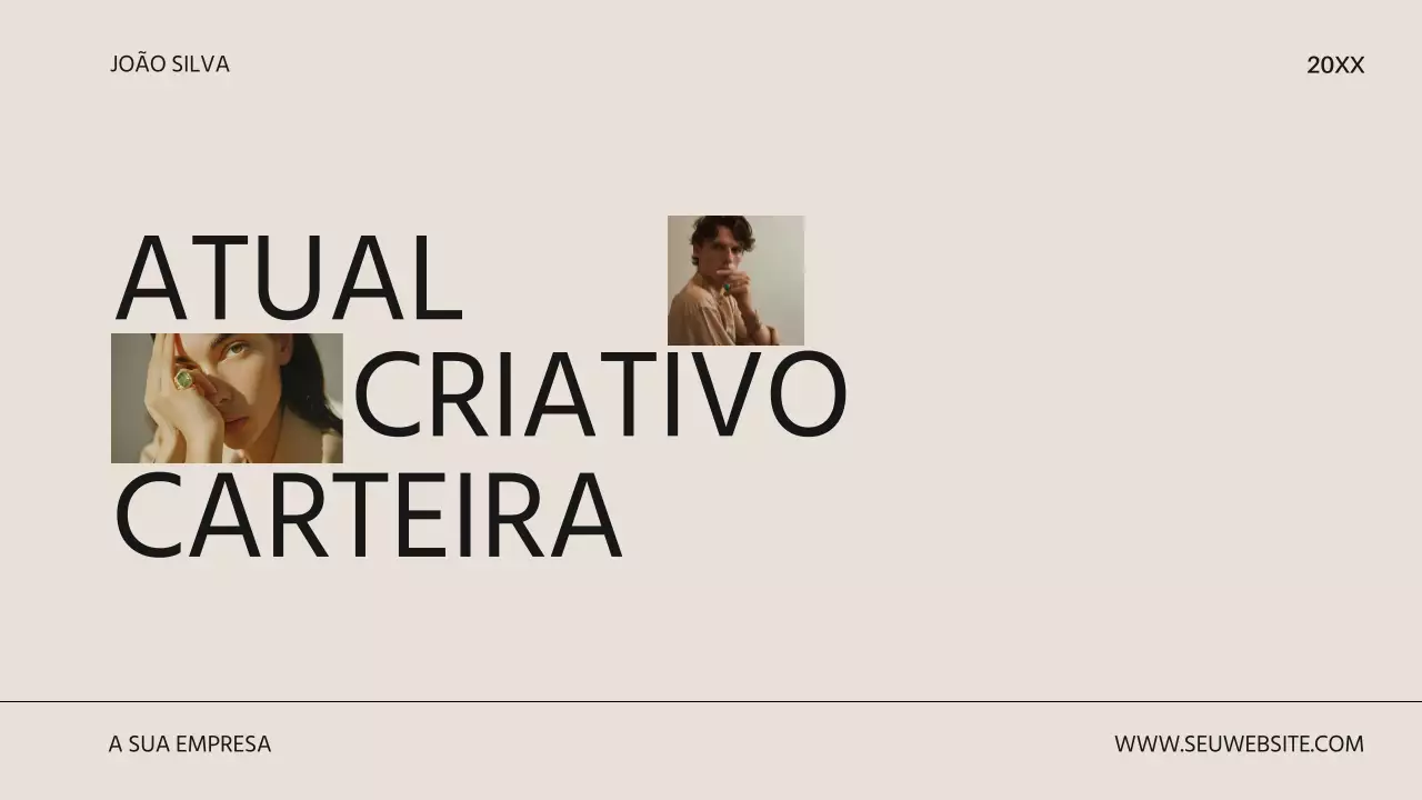 Portfólio de design criativo minimalista bege e preto