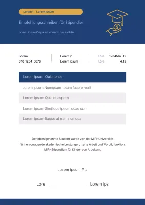 Vorschlag für eine Stipendiennominierung in Weiß und Marineblau