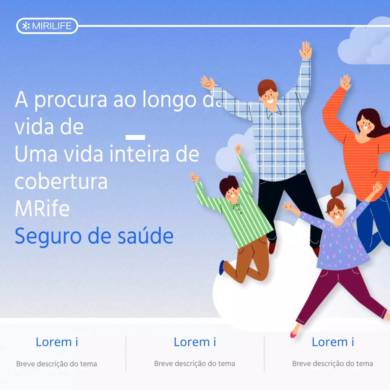 Um prospeto de seguro de saúde minimalista a azul e branco