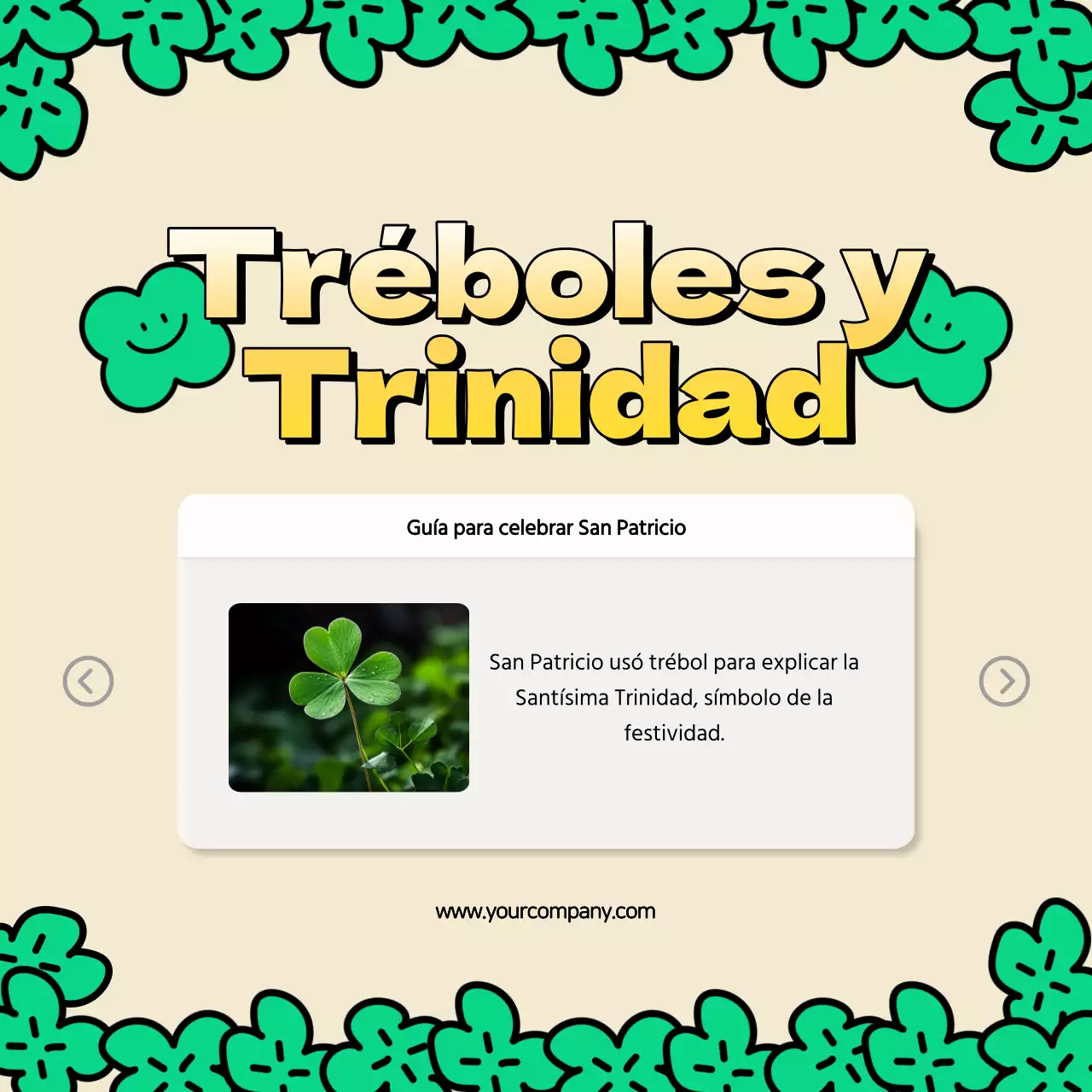 Publicidad del Día de San Patricio en amarillo y verde con encanto natural