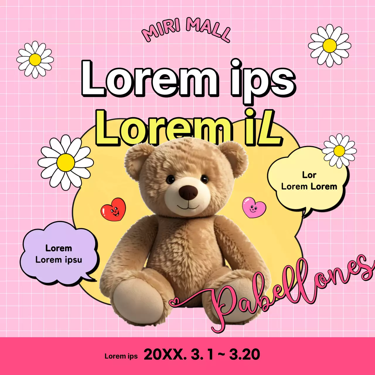 Promociona tu evento de papelería para la vuelta al cole con bonitos colores amarillo y rosa