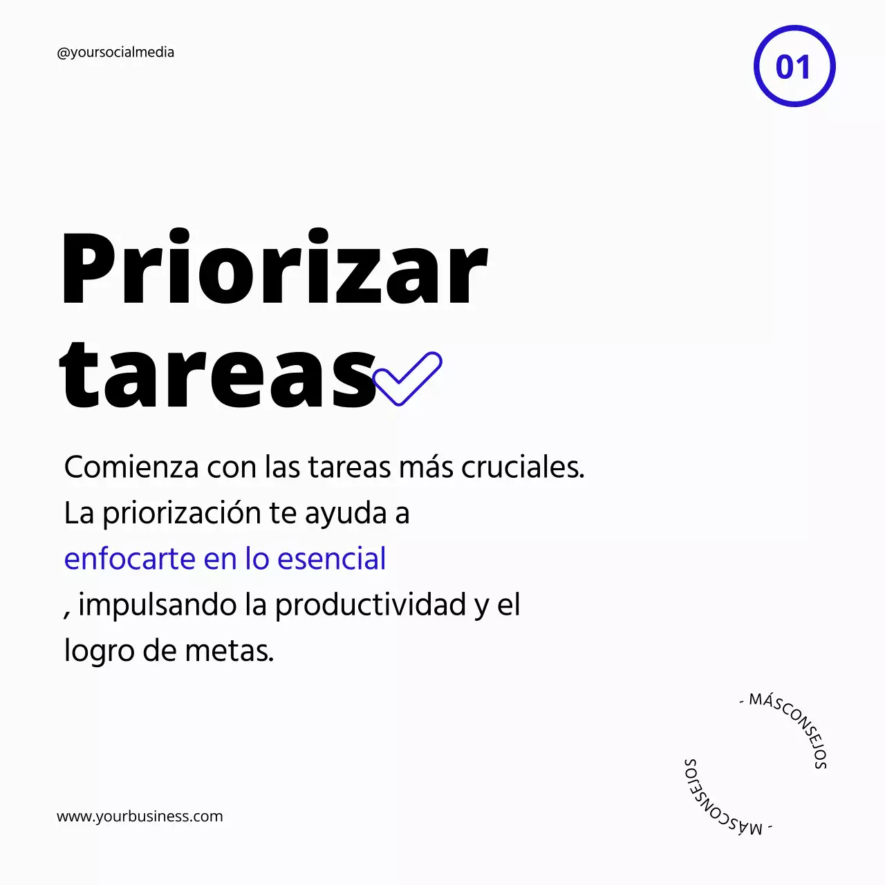 Guía de consejos de productividad en blanco y azul