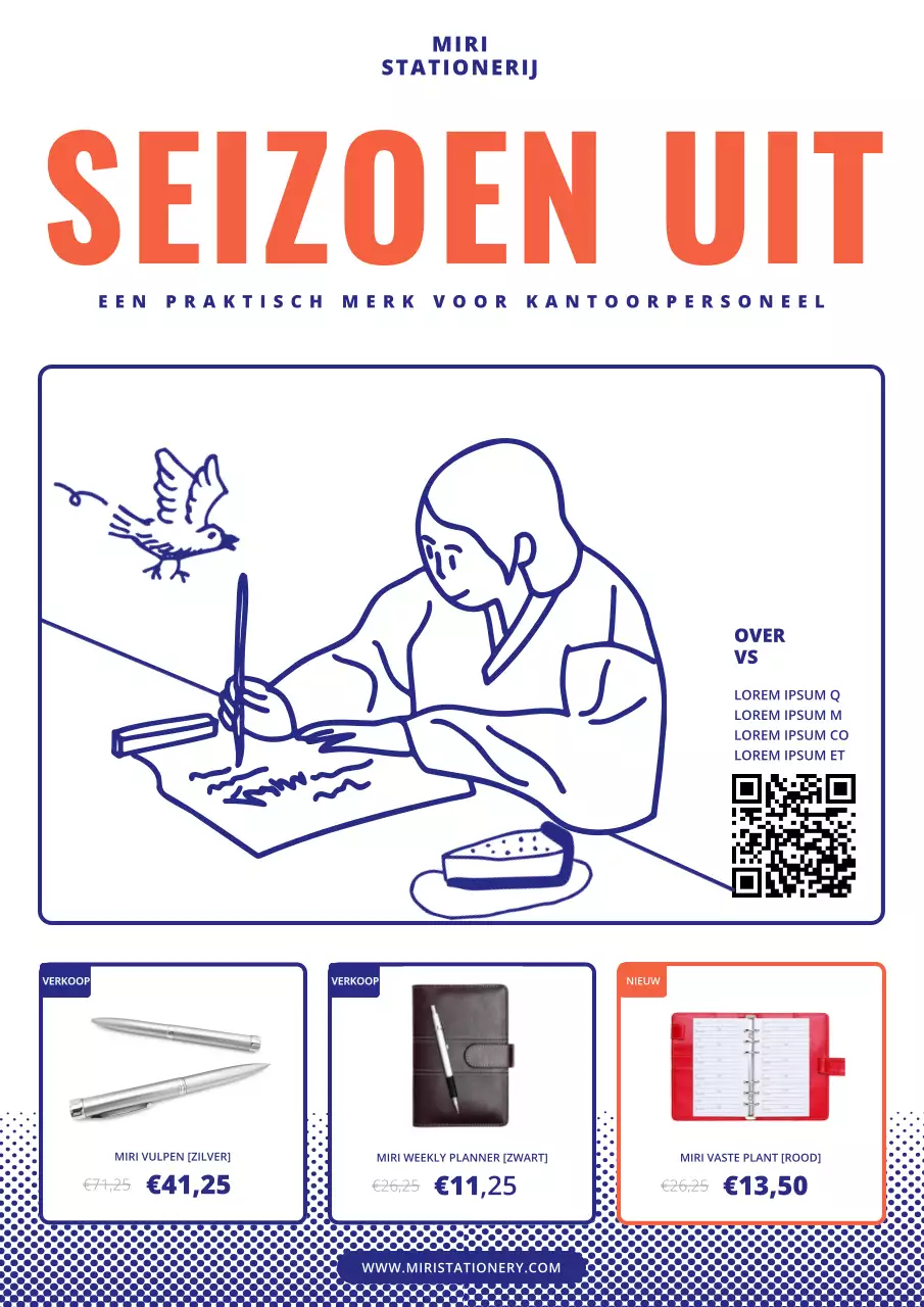 Promoot korting op modern briefpapier in rood en marineblauw