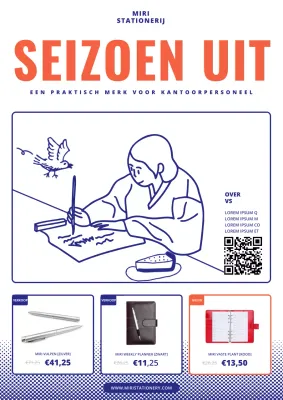 Promoot korting op modern briefpapier in rood en marineblauw