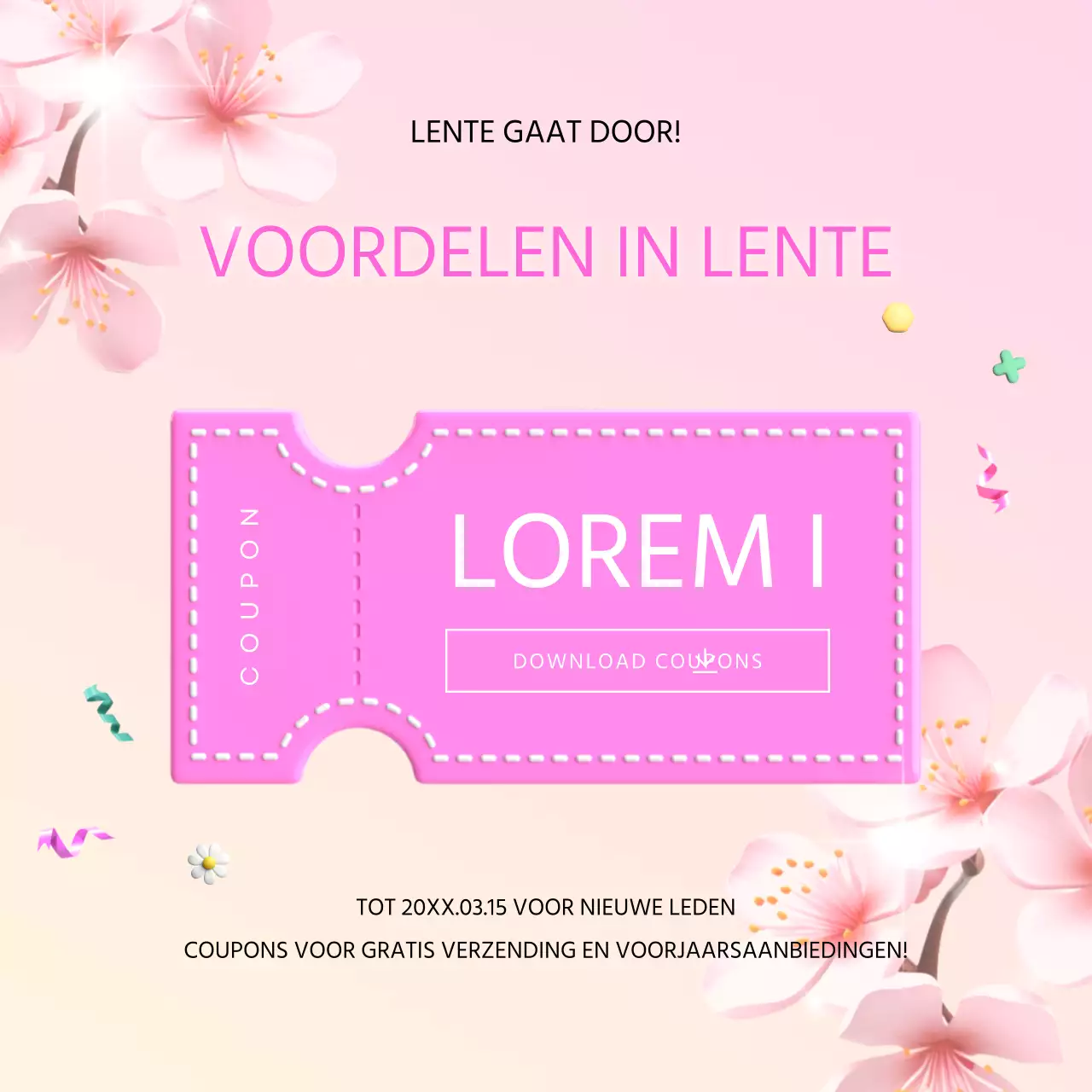 Een moderne lenteverkoopadvertentie in roze en paars