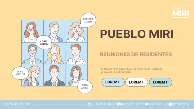 Promover una retransmisión en directo de la reunión municipal en un moderno esquema de colores amarillo y azul claro.