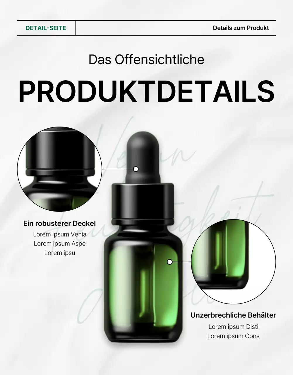 Förderung einer einfachen grün-weißen Naturkosmetik-Beschreibungs- und Detailseite