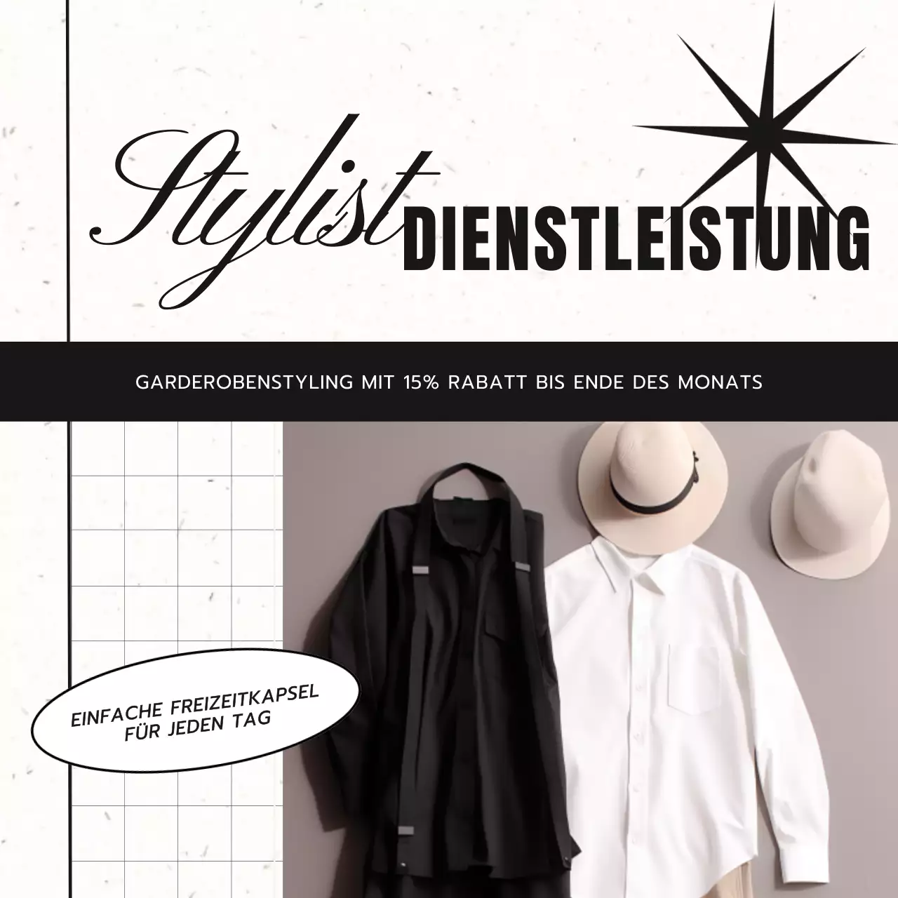 Grau und Schwarz Minimal Fashion Stylist Service Anzeige