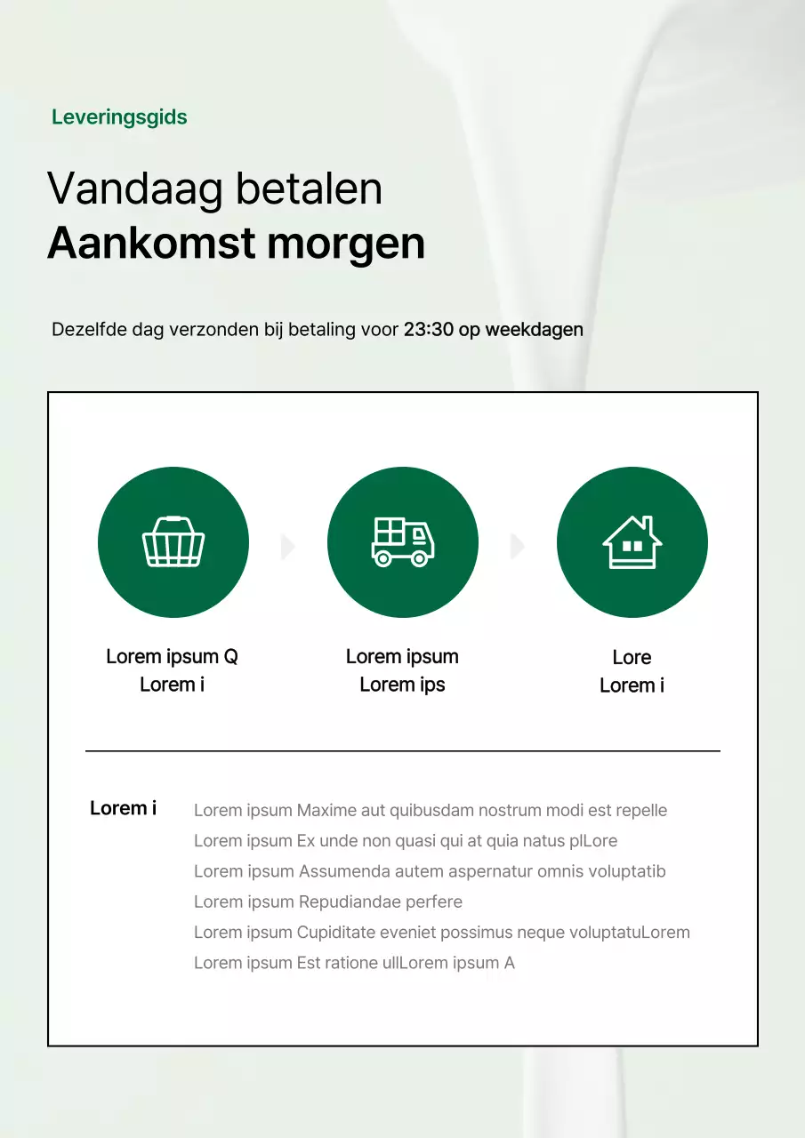 Een eenvoudige groen-witte afleveringsbevestiging in een winkelcentrum