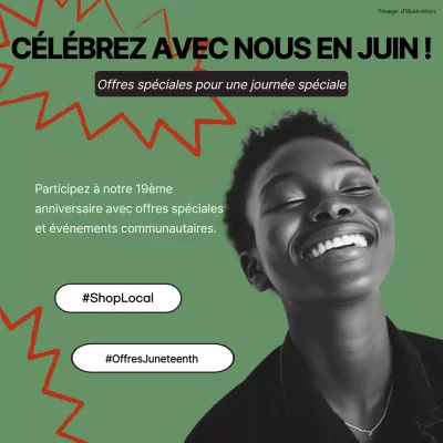 Publicité pour la célébration du quinzième anniversaire en vert et noir