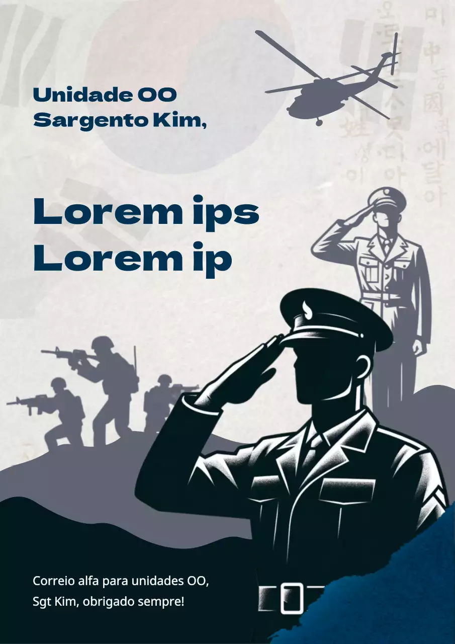 Aviso de promoção de soldado oriental azul-marinho e cinzento