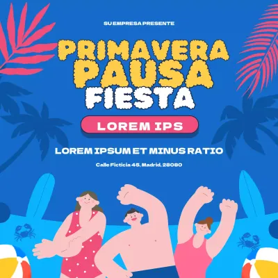 Invitación tropical azul y rosa para fiesta de primavera