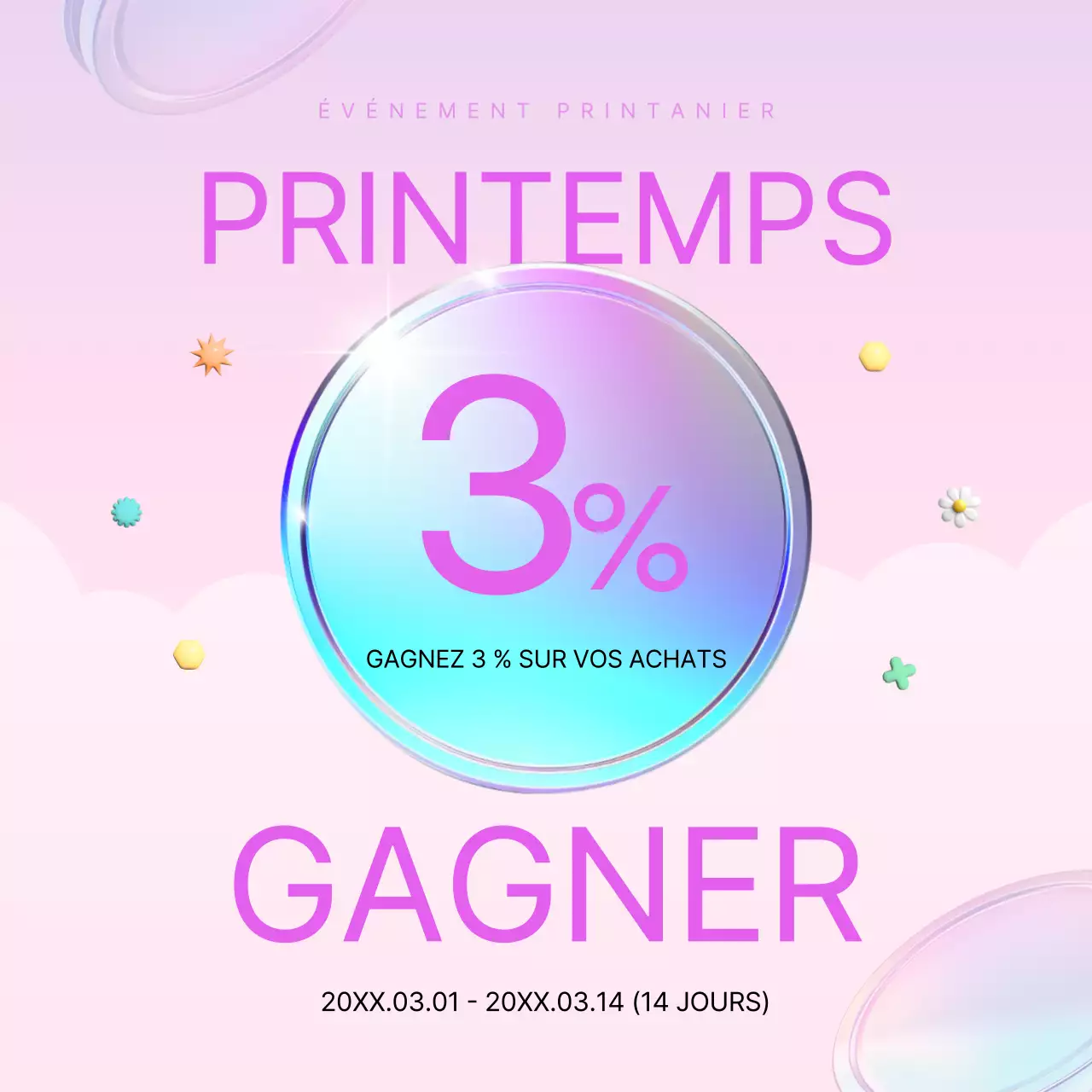 Une annonce de vente de printemps moderne en rose et violet