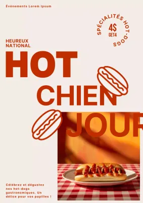 Publicité pour la journée du hot-dog rétro blanc et rouge