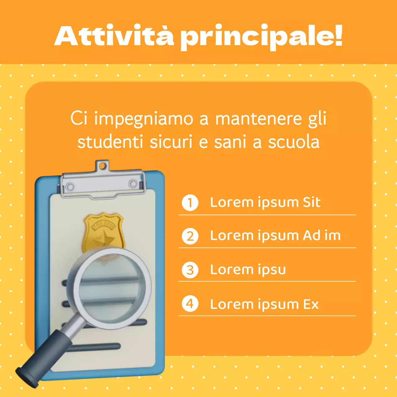 Una simpatica campagna di consulenza sulla violenza nelle scuole in giallo e arancione
