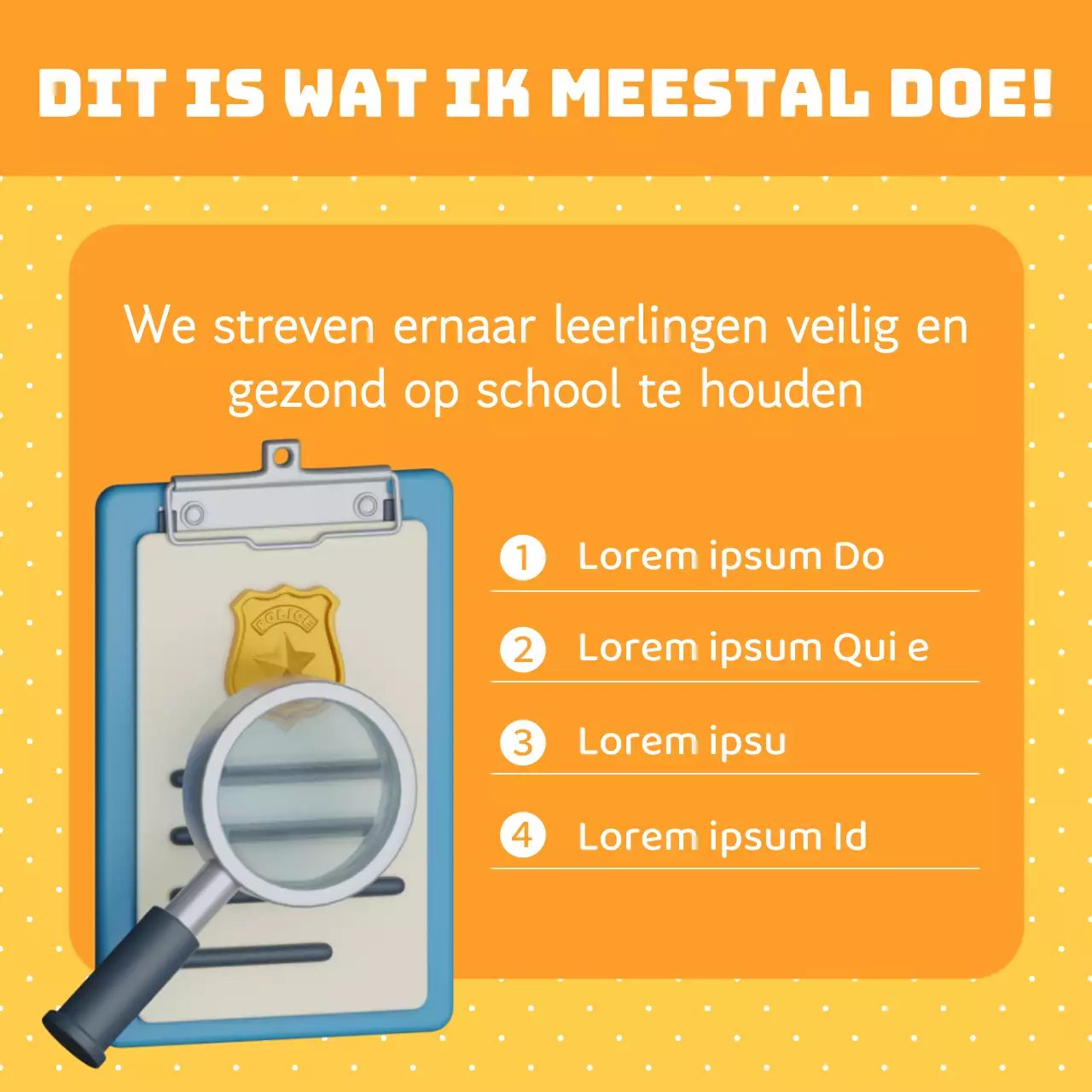 Een leuke gele en oranje campagne voor geweld op school