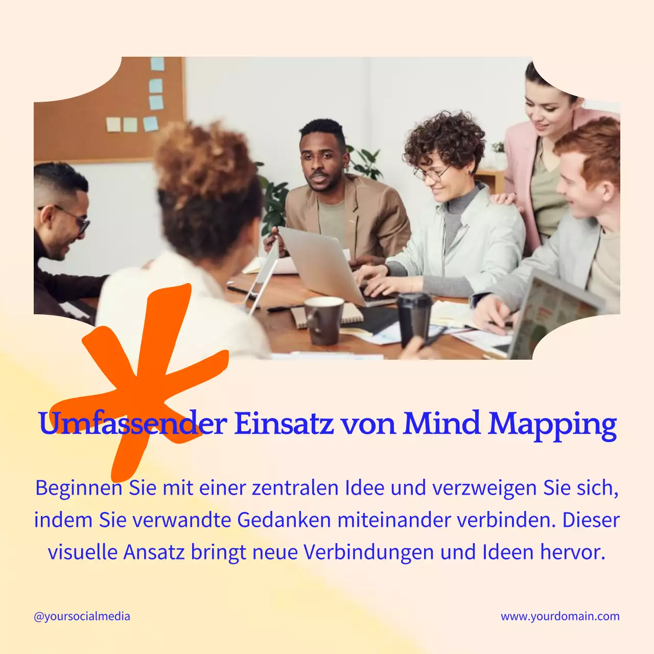 Orange und Blau Moderne Brainstorming-Techniken Strategien