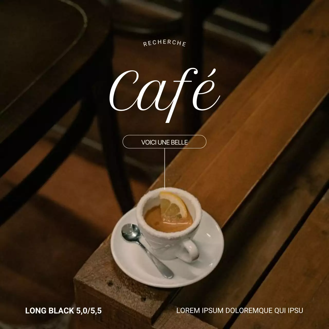 Une annonce de café classique en marron et beige.