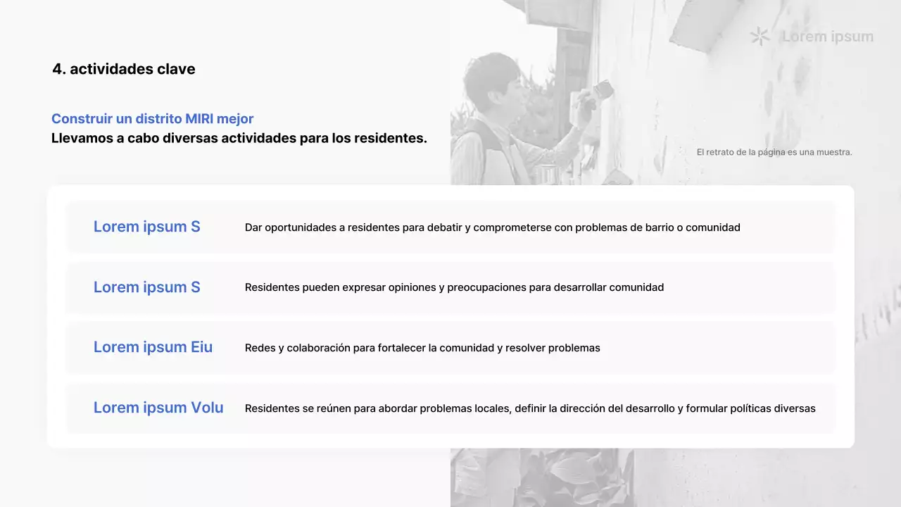 Un sencillo folleto azul y blanco de asociación de vecinos