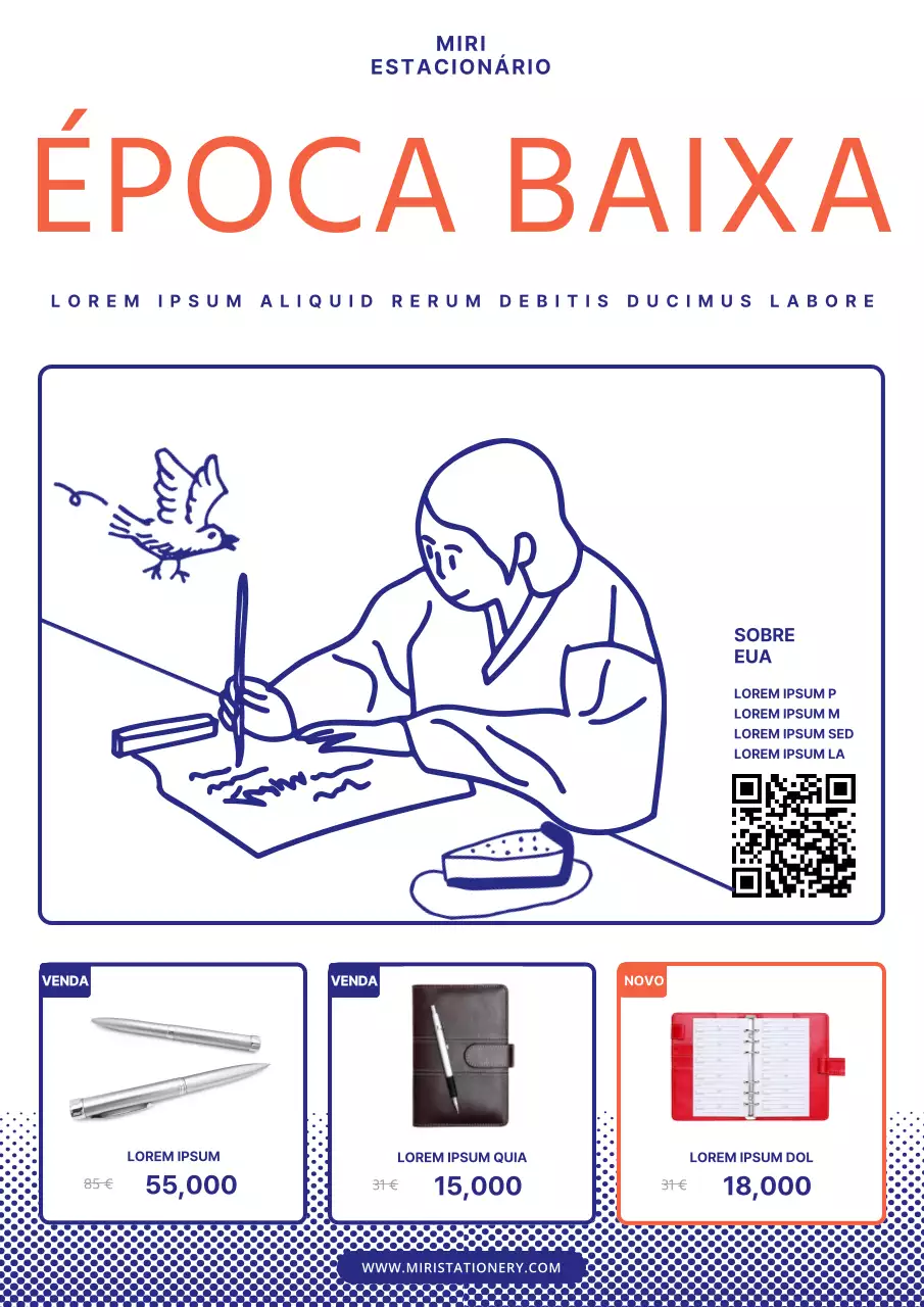 Promover descontos em artigos de papelaria modernos em vermelho e azul-marinho
