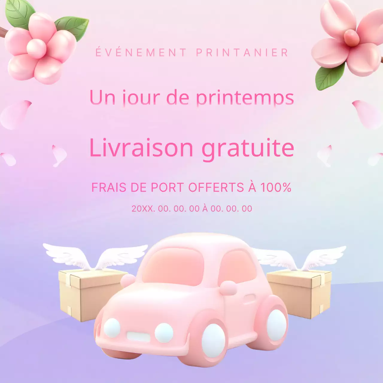 Des posts marketing pour les soldes de printemps avec des touches de rose et de violet