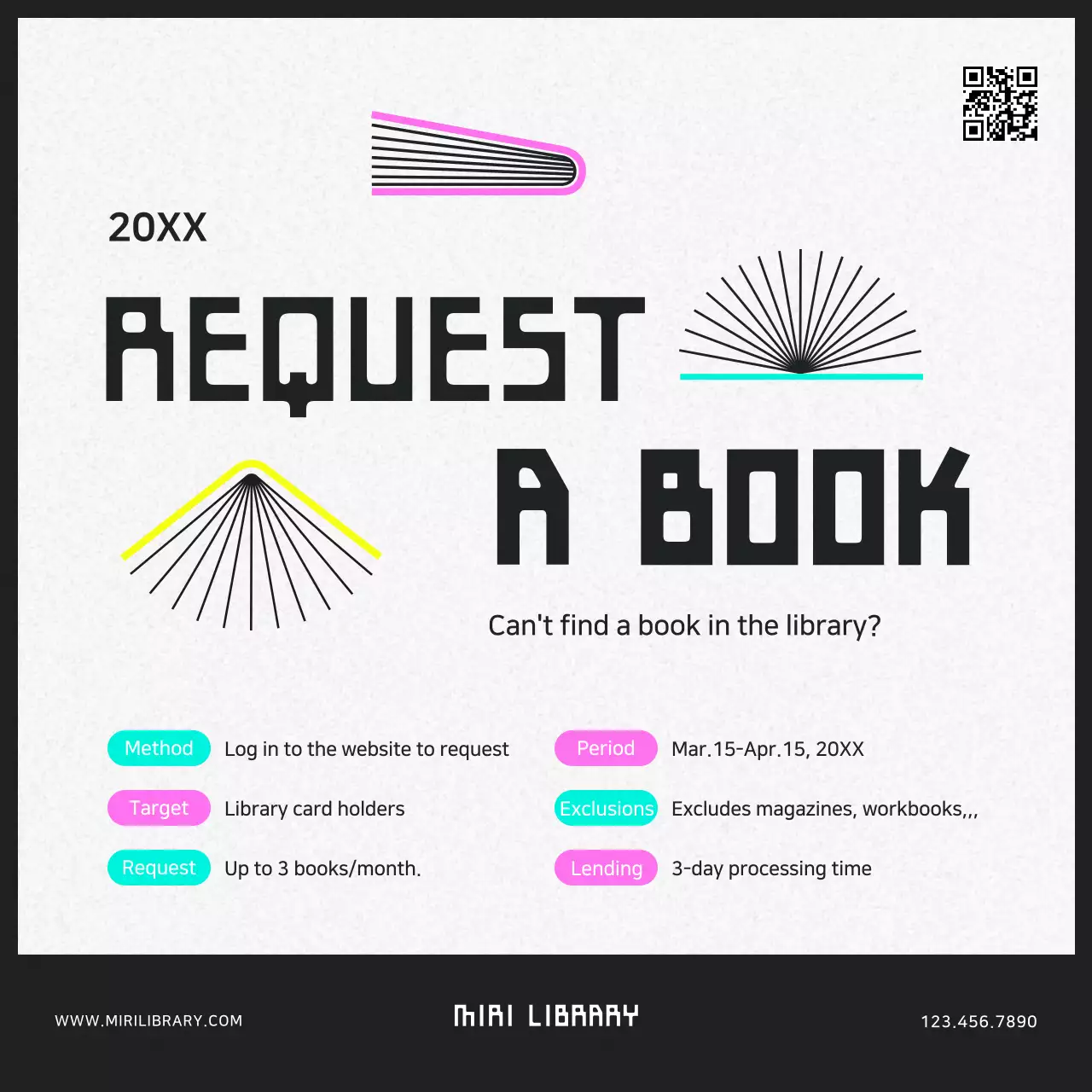 블랙 모던 라이브러리 홍보 소셜 미디어 게시물