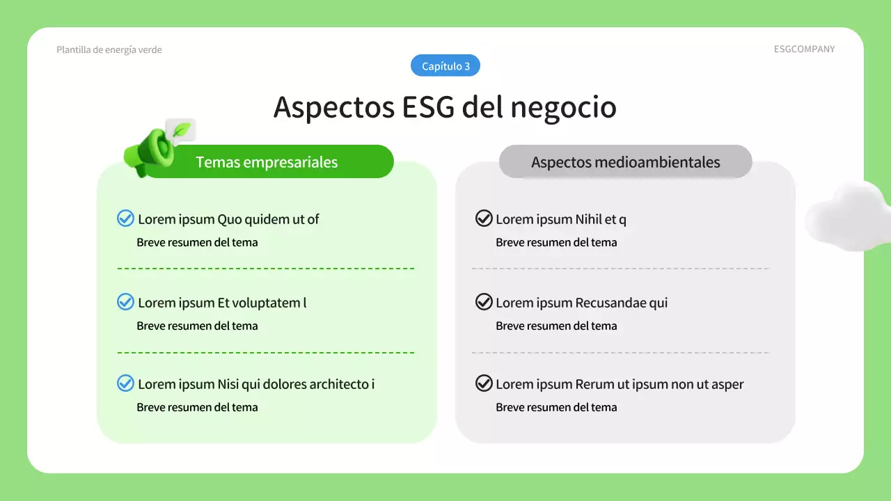 Un sencillo plan de negocio ESG en verde y azul
