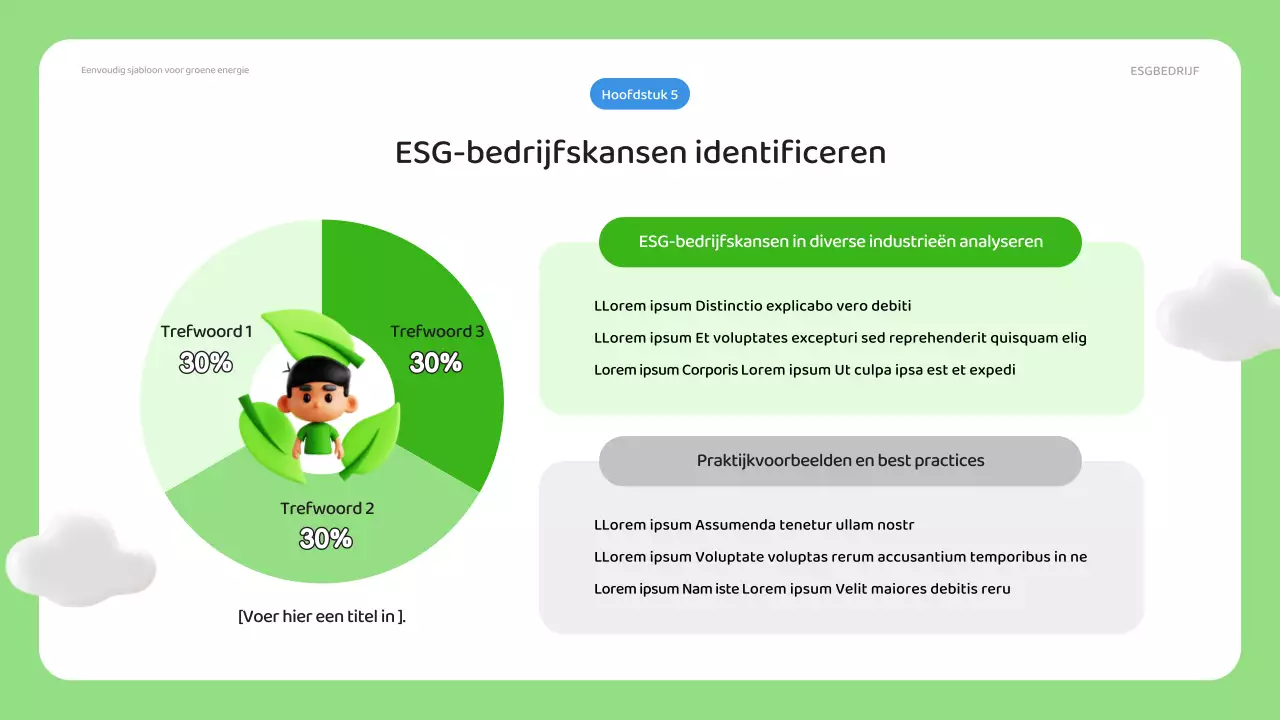 Een eenvoudig ESG-bedrijfsplan in groen en blauw