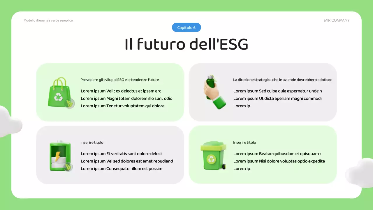 Un semplice piano aziendale ESG in verde e blu