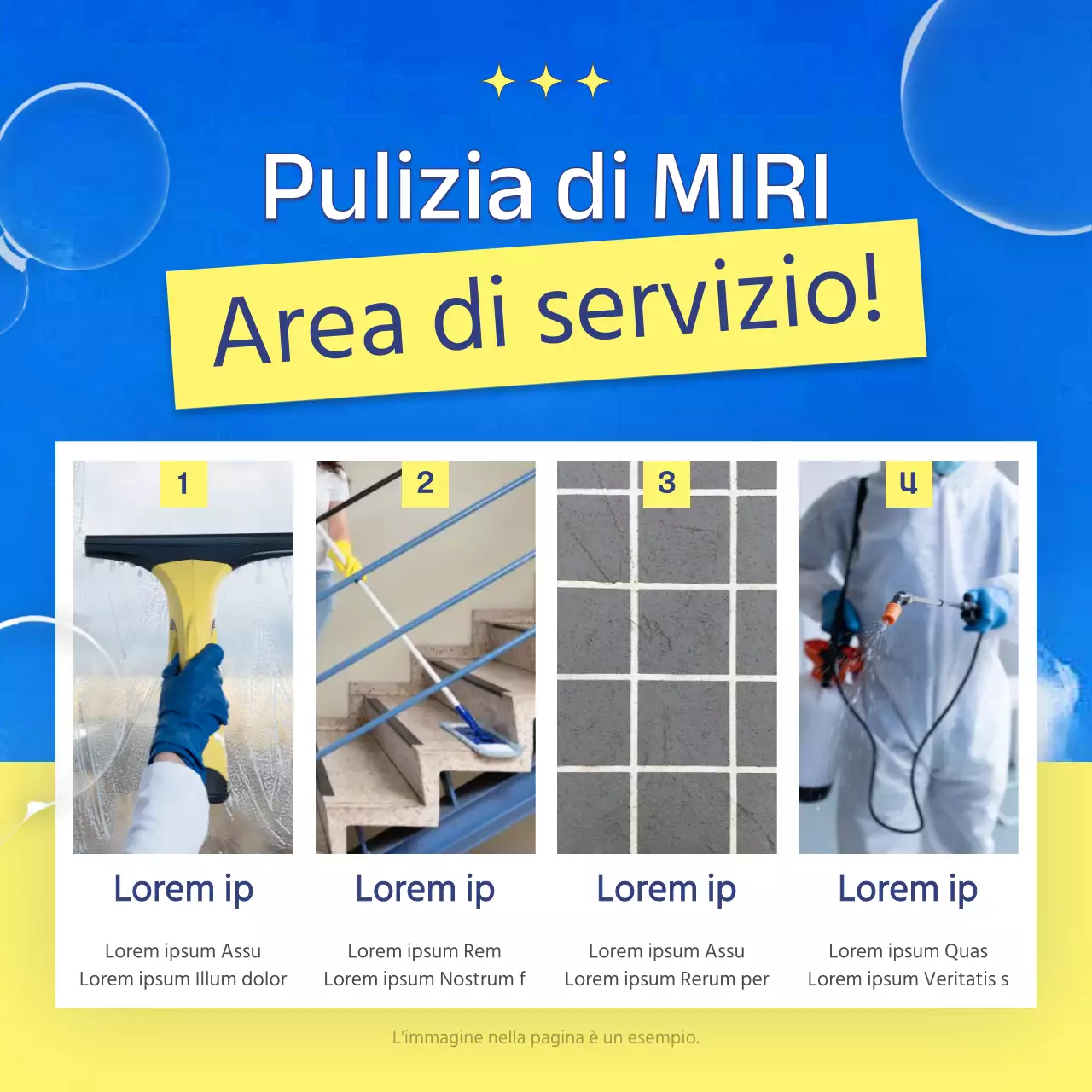 Promuovete la vostra impresa di pulizie con accenti azzurri e gialli